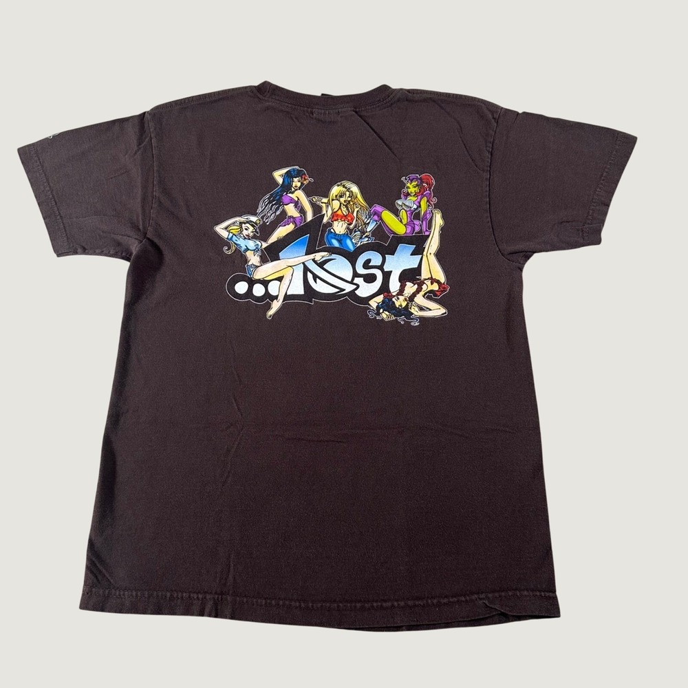 Lost Enterprises Y2k Mens Brown Graphic T-Shirt Hula Girls Skate Surf Tee Medium